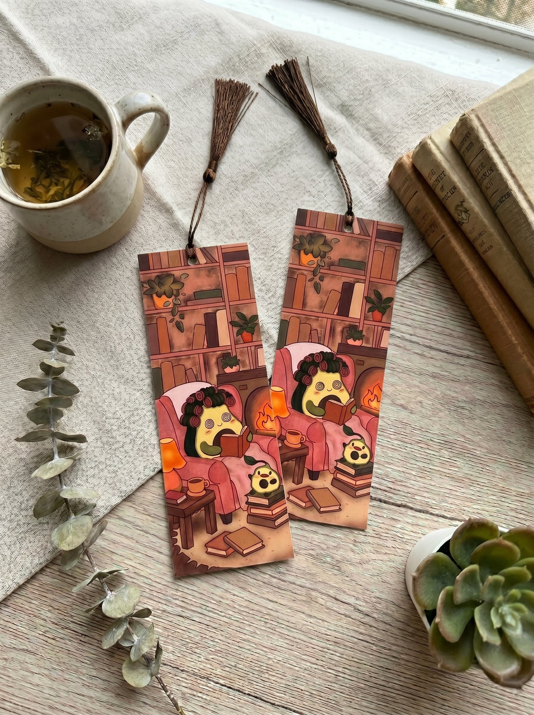 Cozy Avocado Home Library Theme Bookmark