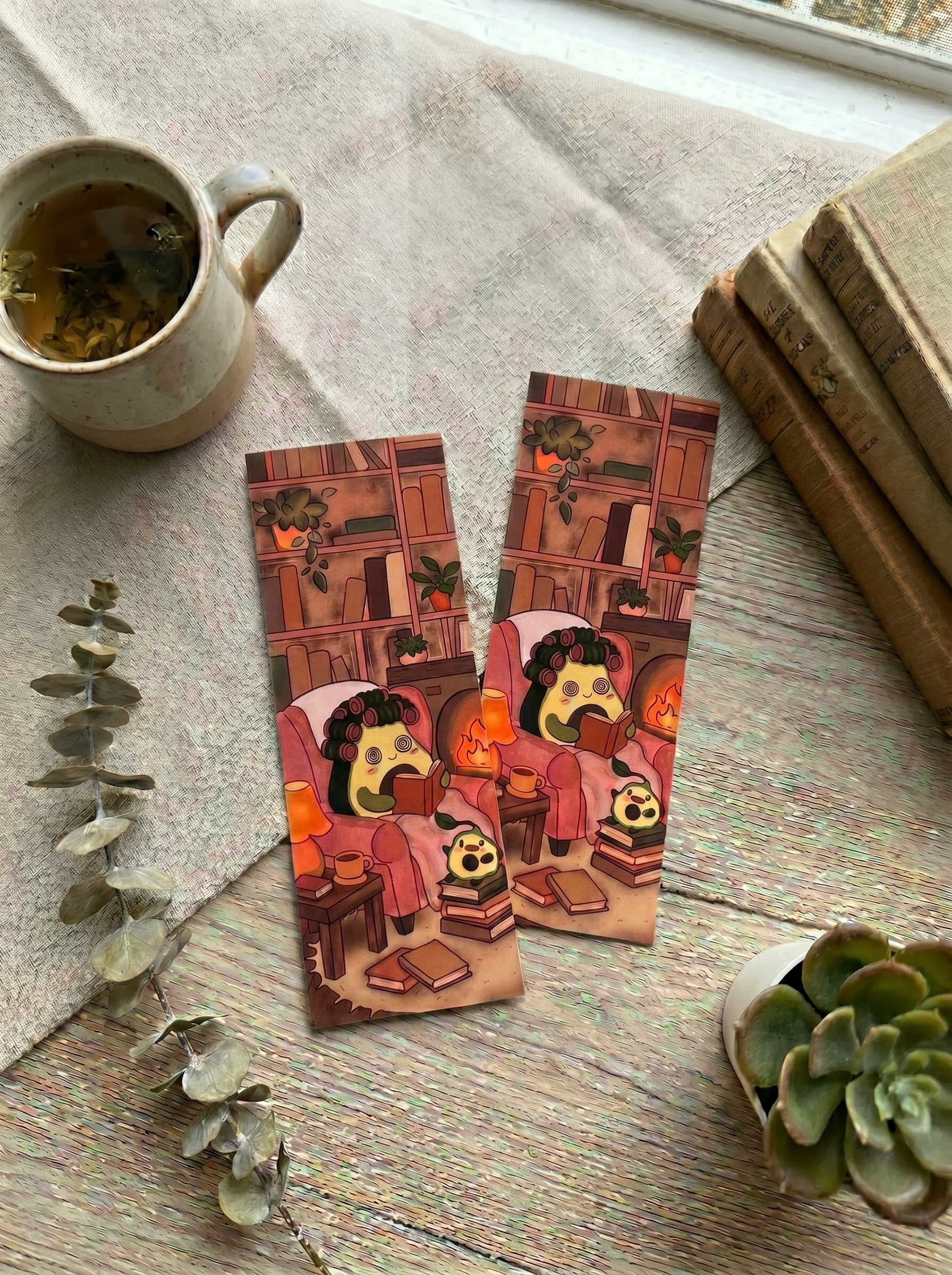 Cozy Avocado Home Library Theme Bookmark